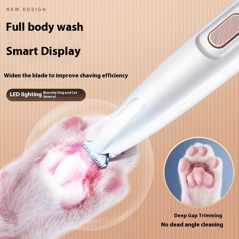Dog Paw Trimmer with LED Light – Waterproof Pet Hair Clipper with Wide Blade
