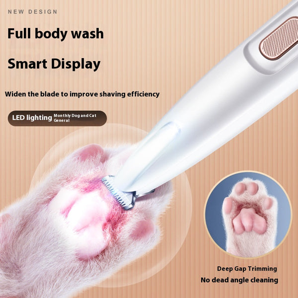 Dog Paw Trimmer with LED Light – Waterproof Pet Hair Clipper with Wide Blade