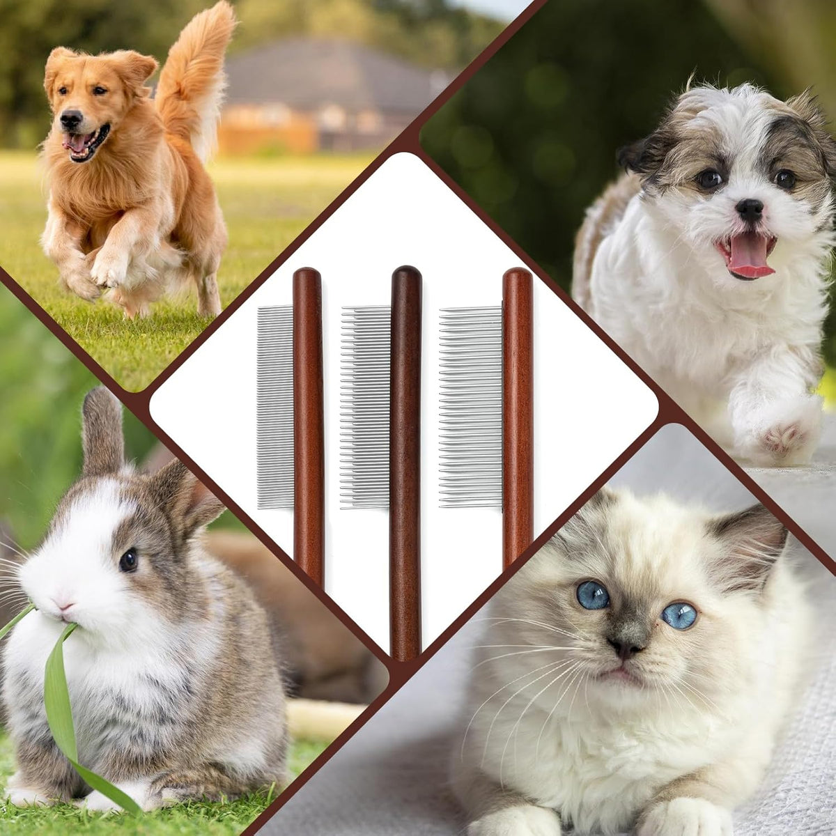 Wooden Handle Pet Grooming Comb – Dog & Cat Hair Tool