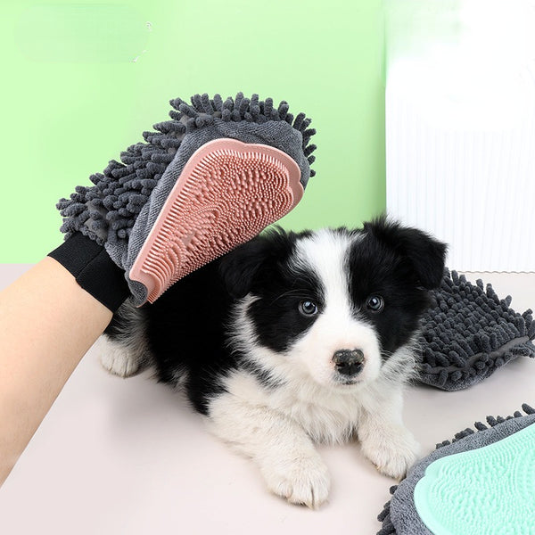 Dog & Cat Bathing Grooming Glove, 2-in-1 Cleaning, Massage & Drying Brush
