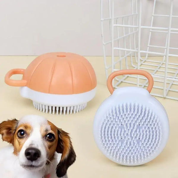Dog Grooming Bath Scrubber, Silicone Massage Brush with Shampoo Dispenser