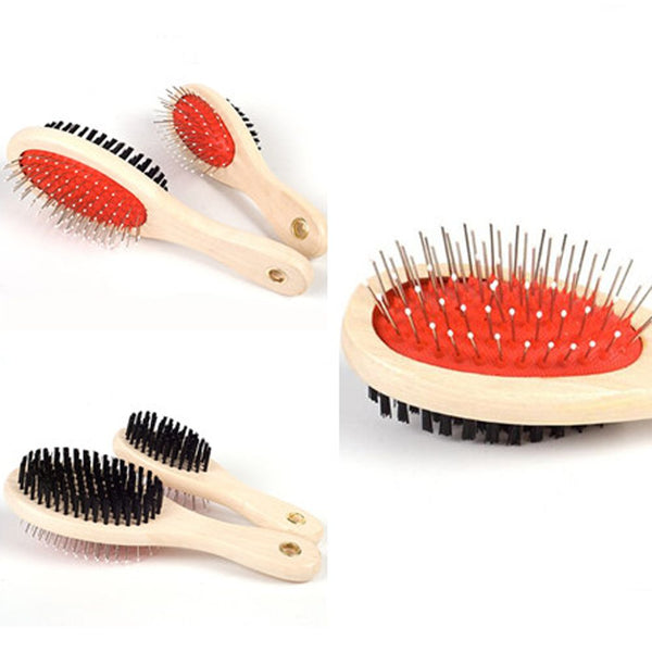 Adorable Dog Hair Grooming Dual-Use Comb With Wooden Handle