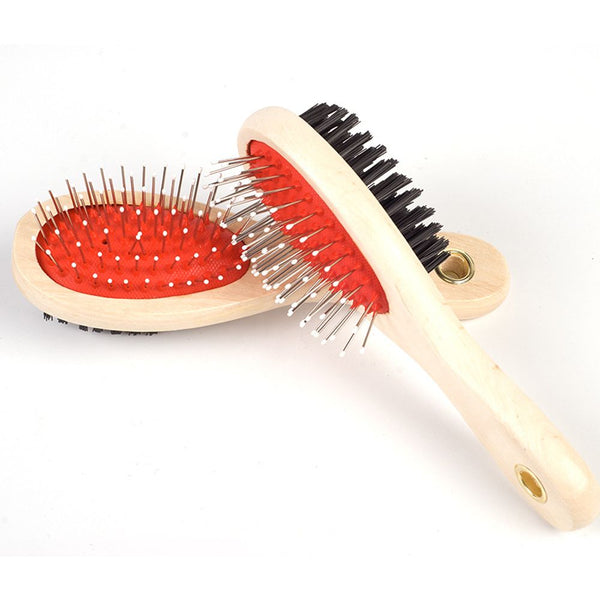 Adorable Dog Hair Grooming Dual-Use Comb With Wooden Handle