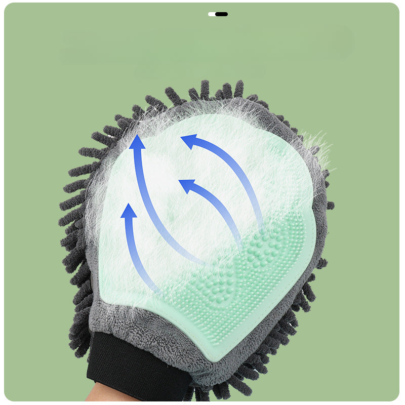Dog & Cat Bathing Grooming Glove, 2-in-1 Cleaning, Massage & Drying Brush