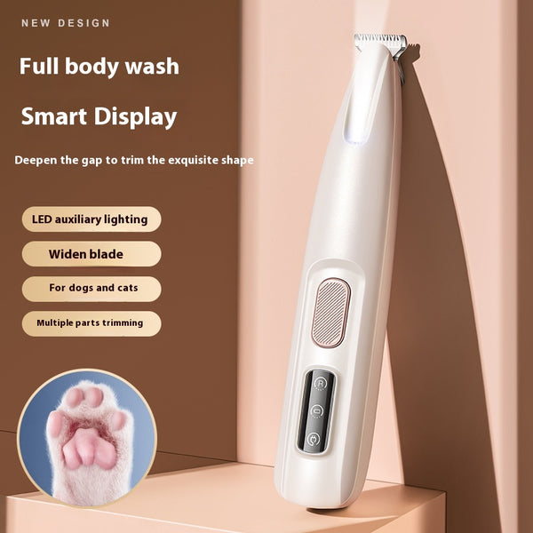 Dog Paw Trimmer with LED Light – Waterproof Pet Hair Clipper with Wide Blade