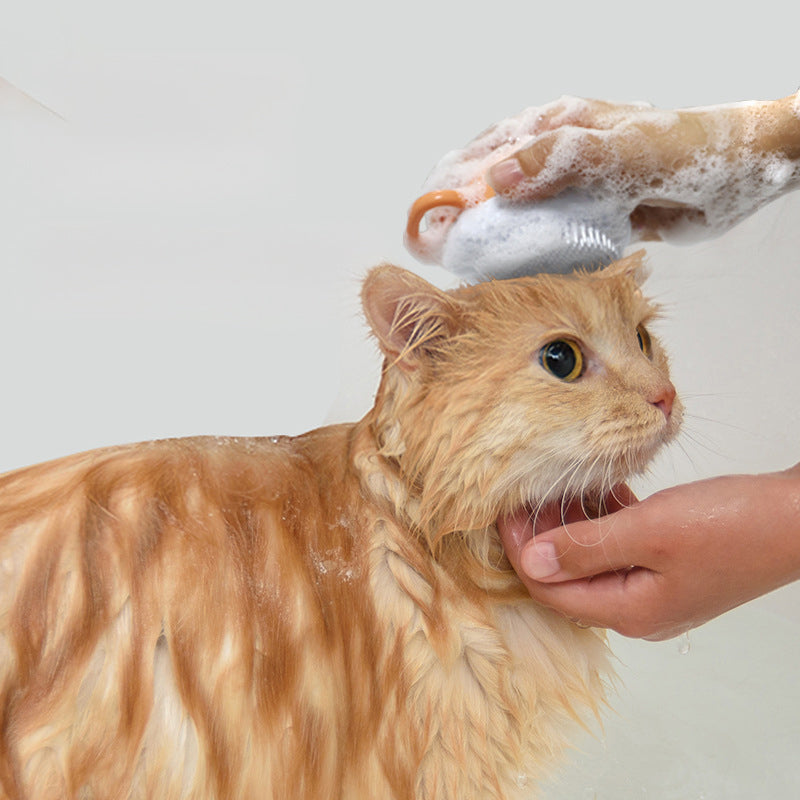 Dog Grooming Bath Scrubber, Silicone Massage Brush with Shampoo Dispenser