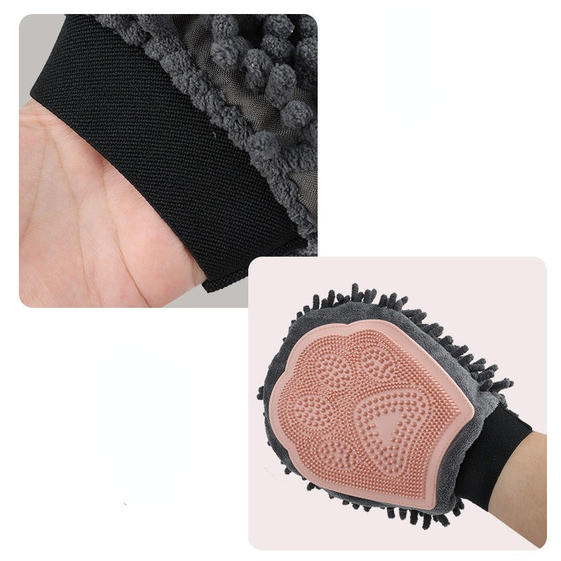 Dog & Cat Bathing Grooming Glove, 2-in-1 Cleaning, Massage & Drying Brush