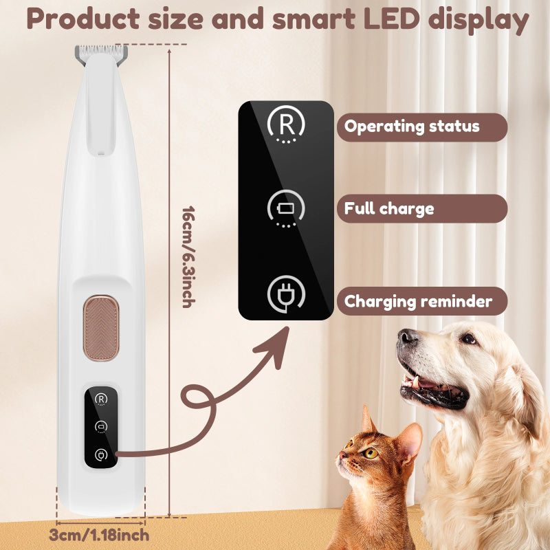 Dog Paw Trimmer with LED Light – Waterproof Pet Hair Clipper with Wide Blade