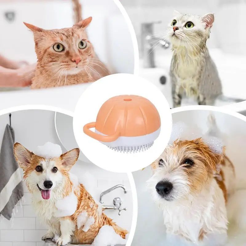Dog Grooming Bath Scrubber, Silicone Massage Brush with Shampoo Dispenser