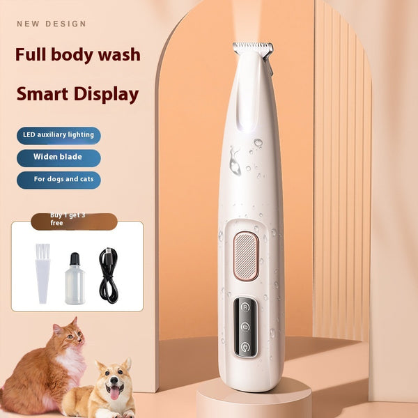 Dog Paw Trimmer with LED Light – Waterproof Pet Hair Clipper with Wide Blade