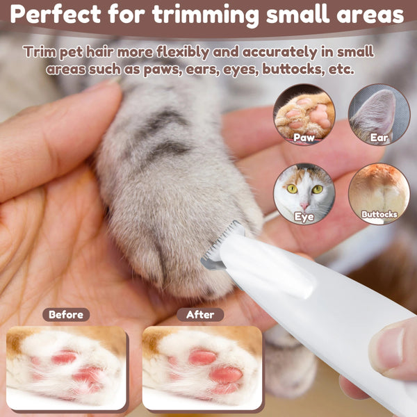 Dog Paw Trimmer with LED Light – Waterproof Pet Hair Clipper with Wide Blade