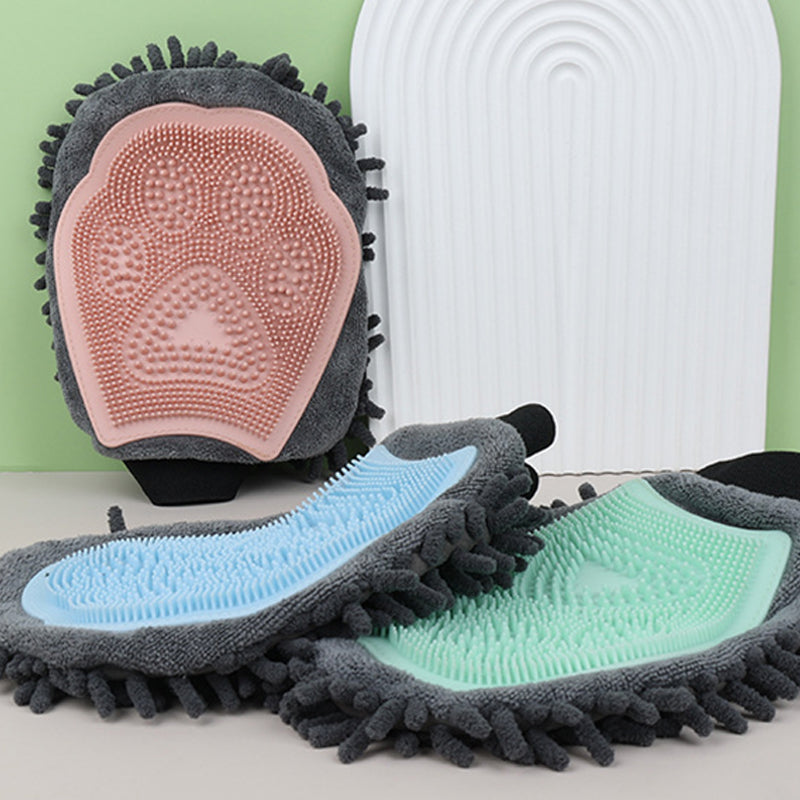 Dog & Cat Bathing Grooming Glove, 2-in-1 Cleaning, Massage & Drying Brush