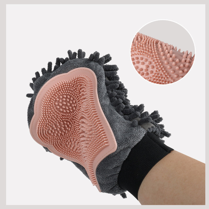 Dog & Cat Bathing Grooming Glove, 2-in-1 Cleaning, Massage & Drying Brush