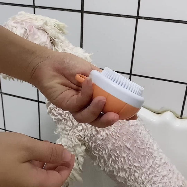 Dog Grooming Bath Scrubber, Silicone Massage Brush with Shampoo Dispenser