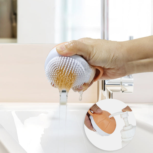 Dog Grooming Bath Scrubber, Silicone Massage Brush with Shampoo Dispenser