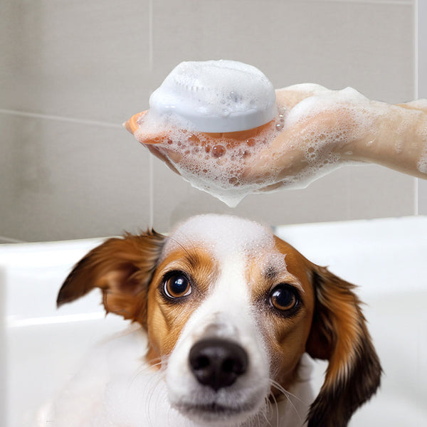 Dog Grooming Bath Scrubber, Silicone Massage Brush with Shampoo Dispenser