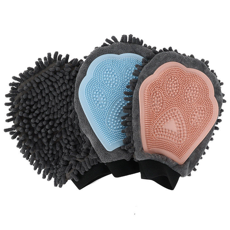 Dog & Cat Bathing Grooming Glove, 2-in-1 Cleaning, Massage & Drying Brush